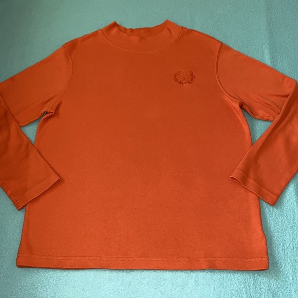 BLAIR mock turtleneck long sleeve fall orange embroidered crest cotton size M - Picture 1 of 10